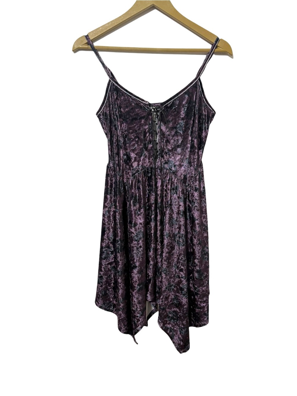 Purple Black Sz Small Velvet Halloween Lace Up Handkerchief Hem Dress Whimsigoth